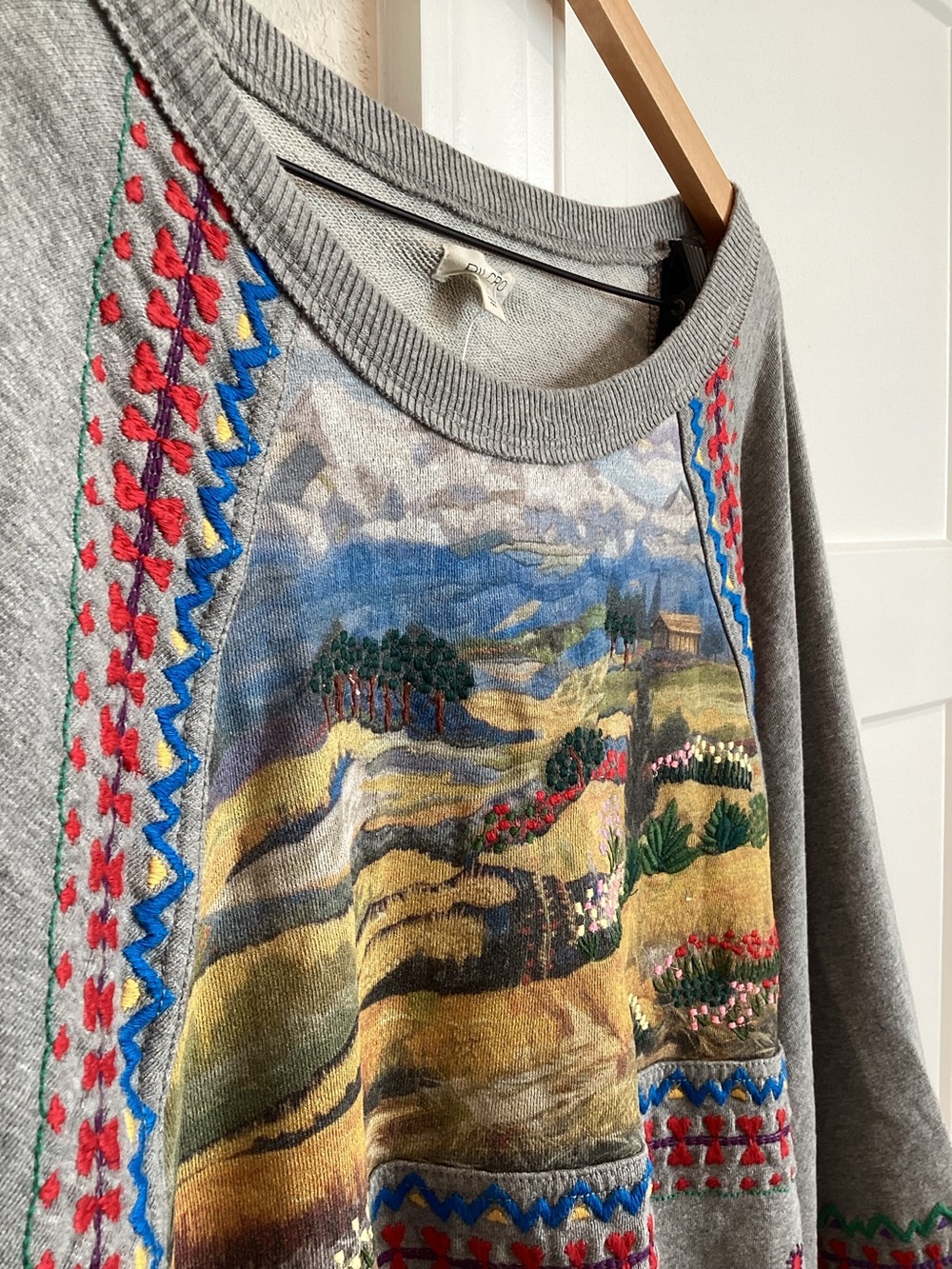 🏜️Anthropologie Embroidered Pullover Sweatshirt Pilcro New Grey XL Landscape - Picture 10 of 14